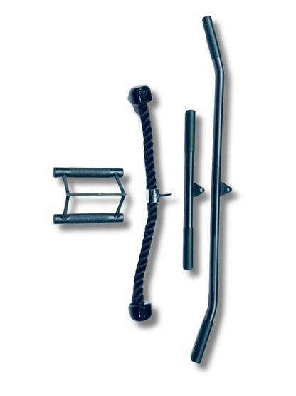 3-in-1 Cable Machine Attachment Set – Lat Pulldown Bar, Tricep Rope & Double D Handle for Home Gym Strength Training